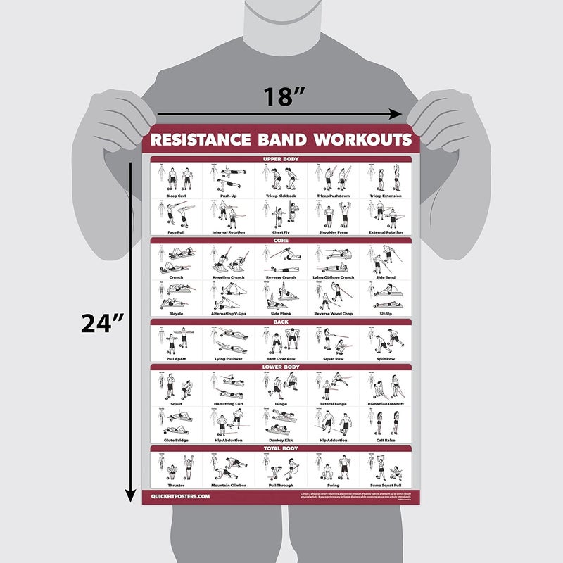 Palace Learning 4 Pack - Resistance Bands Workout Exercise Posters Volume 1, 2 & 3 + Resistance Loops Fitness Chart (LAMINATED, 18" x 24") - Image 2